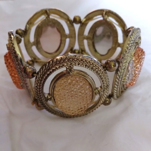 80's Earth Tone Jeweled Elastic Costume Bracelet - Picture 4 of 5